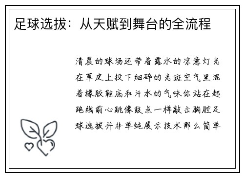 足球选拔：从天赋到舞台的全流程
